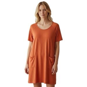 Rag & Bone Orange Knit T Shirt Dress‎ Medium Short Sleeve Pockets Casual Boho
